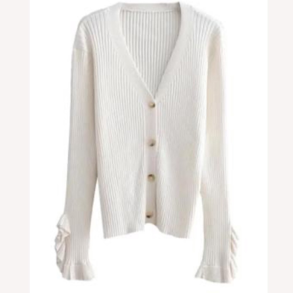 Goodnight Macaroon Ruffle Cuff Cardigan White